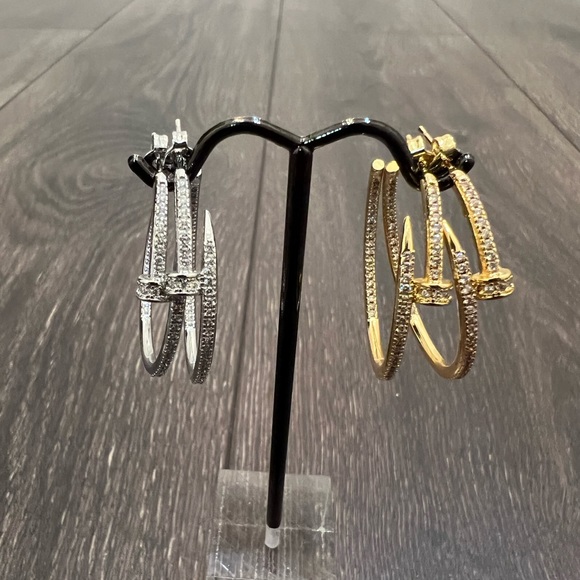 Bundle Deal. 18K White and Yellow Gold Plated Nail earrings. Comes with 2 pairs - Picture 4 of 7